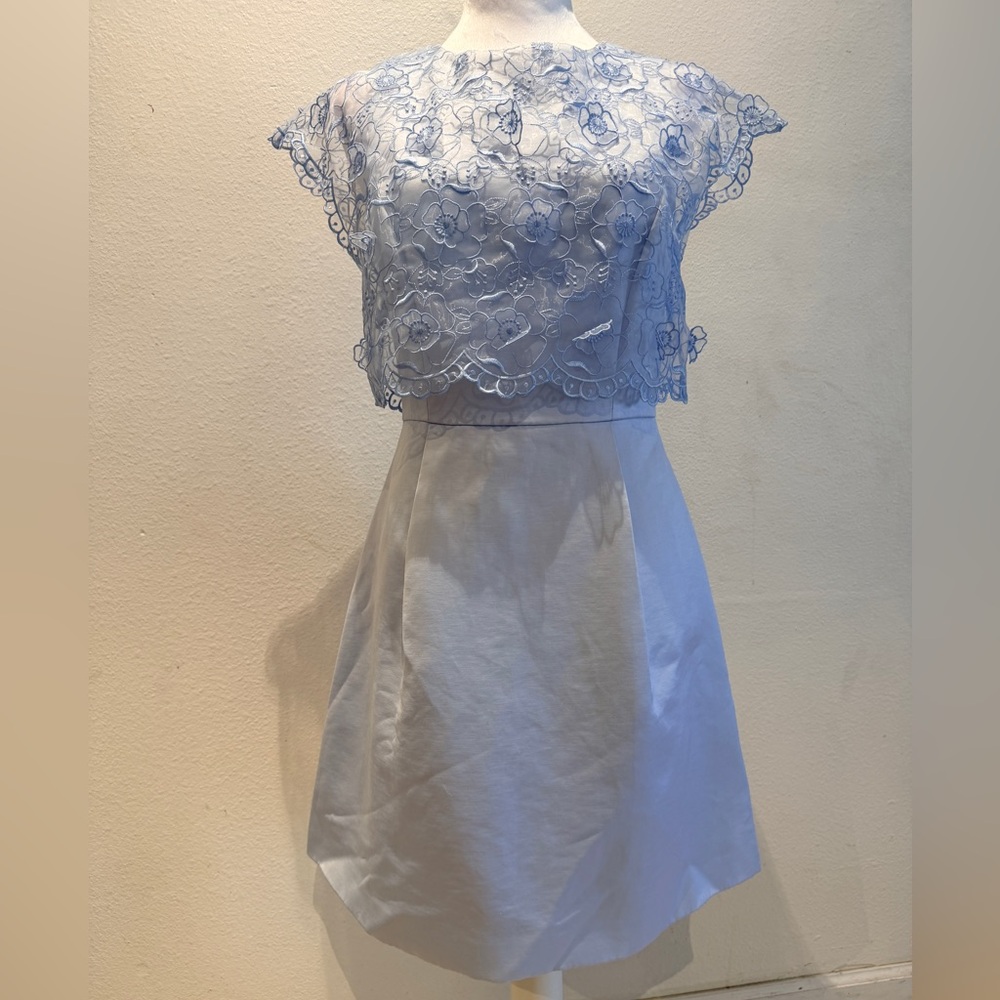 Ted Baker Powder Blue Lace Bodice Fit & Flare Dress Size 2 US 6 Elegant Cocktail